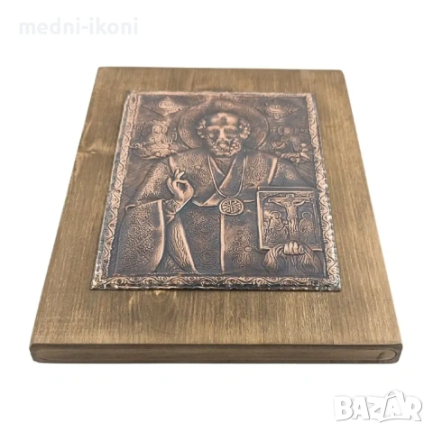 ГОЛЯМА МЕДНА ИКОНА СВЕТИ НИКОЛАЙ, снимка 3 - Икони - 53824742