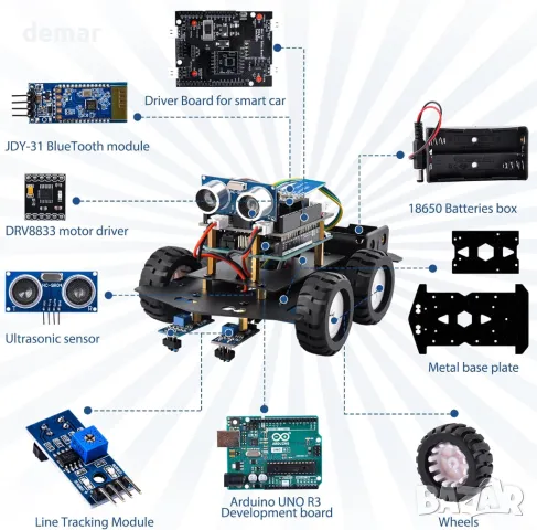 GeeekPi Smart Robot Car Kit Съвместим с Arduino IDE с UNO R3 Board, снимка 4 - Друга електроника - 46993250