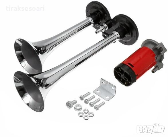 Двойна тромба клаксон 12V с компресор 135 dB хром