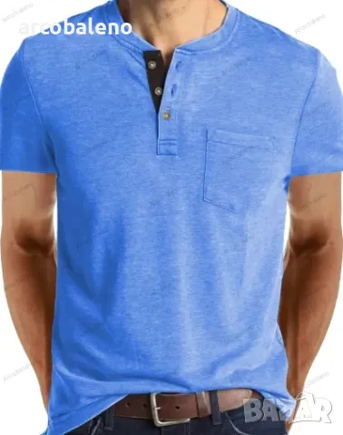 Мъжка тениска с деколте Henley, 6цвята , снимка 2 - Тениски - 50145925