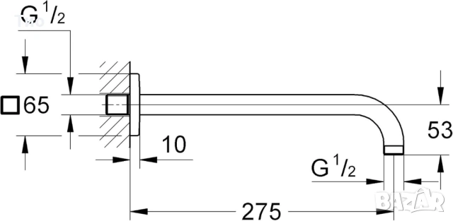 GROHE Rainshower 27488000 рамо за душ глава, за стенен монтаж, снимка 2 - Душове - 53701299
