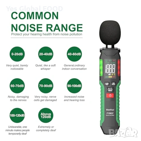 Дигитален шумомер 30–130dB A/C LCD, снимка 9 - Друга електроника - 53621146