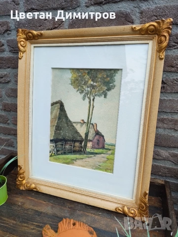 холандска акварелна картина с рустикален пейзаж, снимка 5 - Картини - 54083937