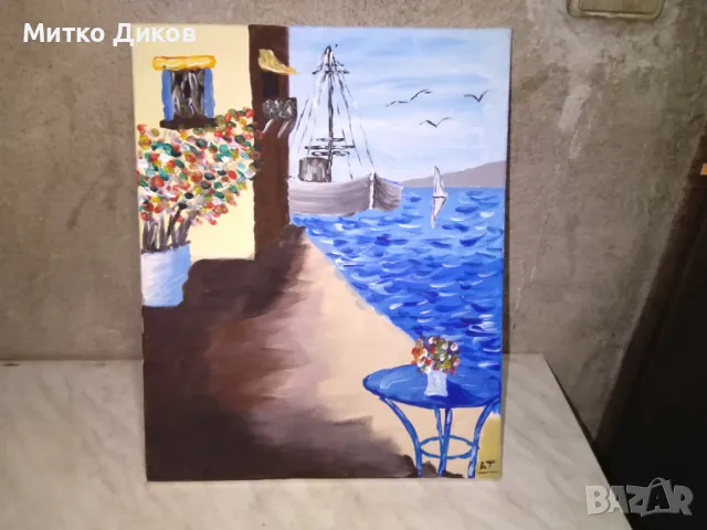 Картина пейзаж акрилни бои Кораб в морето 33х47см, снимка 9 - Декорация за дома - 50303409