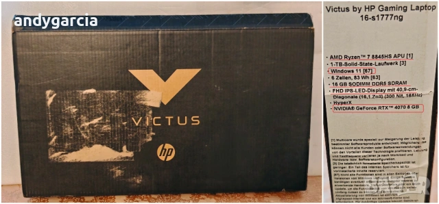 NVidia RTX 4070 8GB/AMD Ryzen 7 8845HS/16GB RAM/1TB SSD NVME/16 IPS 165Hz/HP Victus 16 Gaming геймър, снимка 3 - Лаптопи за игри - 53858589