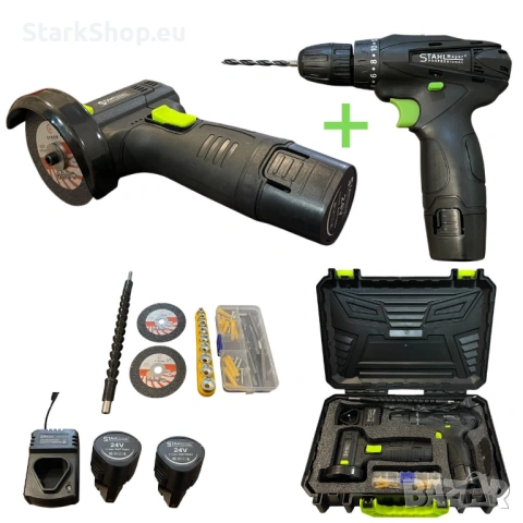Комплект акумулаторен ударен винтоверт + мини ъглошлайф STAHLMAYER 24V