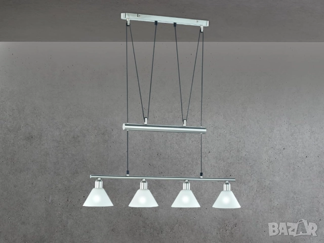 Стилна Пенделна Лампа - Trio JoJo 3751041-07, Никел мат, 4 Крушки, Регулируема Височина, Полилей!
