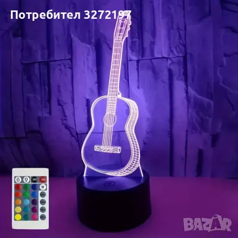 Холограмна 3D LED лампа Китара-дистанционно управление 16 цвята+други режими на управление, снимка 2 - Настолни лампи - 49516655