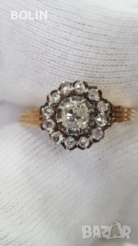 Викториански златен пръстен с диаманти , снимка 2 - Пръстени - 52777588