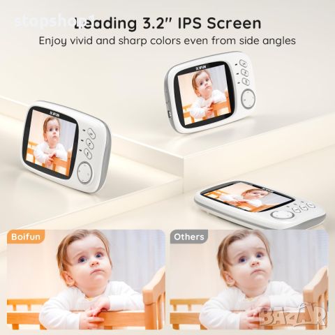 BOIFUN Video Baby Monitor камера, нощно виждане, без WiFi, ECO режим, 3,2-инчов IPS екран, двупосочн, снимка 10 - Комплекти за видеонаблюдение - 46659139