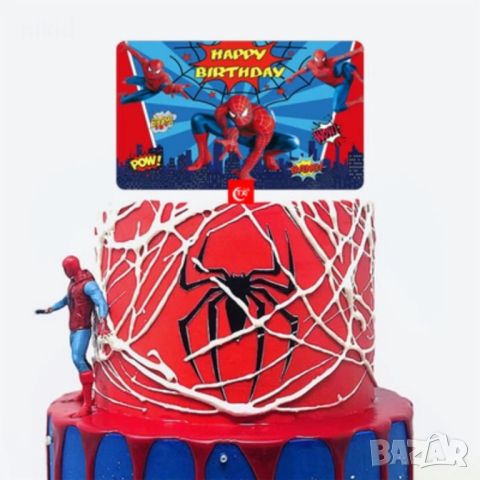 Спайдърмен Spiderman табела Happy Birthday пластмасов топер украса табела за торта рожден ден, снимка 1 - Други - 46560096