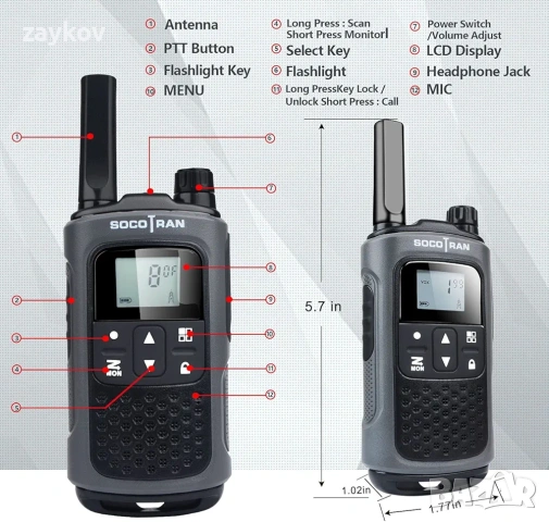 SOCOTRAN Уоки-токита, презареждащи се, с голям обхват, PMR446, снимка 3 - Друга електроника - 53524418