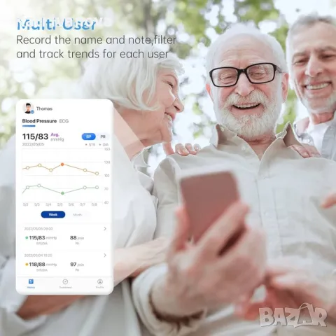 Апарат за кръвно налягане с ЕКГ функция, Bluetooth Апарат за кръвно налягане за горната част на ръка, снимка 5 - Други - 47355917