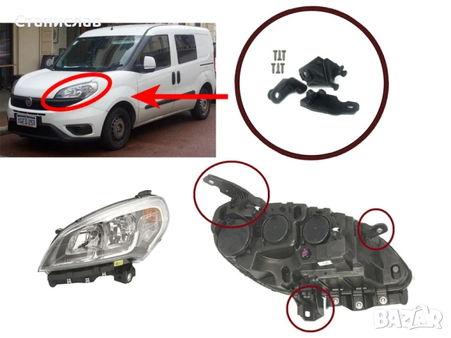 Комплект щипки за захващане на фар Fiat Doblo MK2 Facelift, снимка 2 - Части - 50644803