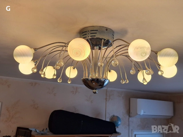 Лед полилей - Фонтан, лампион, лампа 10 крушки. Диаметър 60см., снимка 6 - Лампи за таван - 53854840