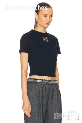 MIU MIU Gold Logo Embroidered Cropped Дамска Тениска size XS и L, снимка 7 - Тениски - 46498561