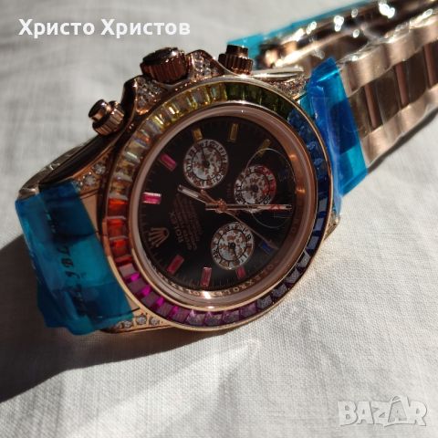 Мъжки луксозен часовник Rolex Daytona Rainbow Everose Gold 116595RBOW, снимка 15 - Мъжки - 46216543