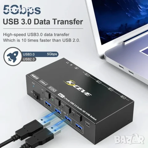 KVM Switch KVM8401BA - 8K или 4K до 4 компютъра - 1 монитор / 144Hz, снимка 2 - Кабели и адаптери - 50556746