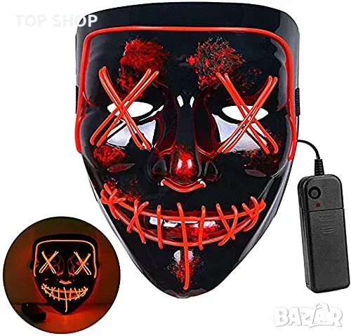 LED Glow неонова страшна Парти маска/Клуб/Коледен косплей/4 режима