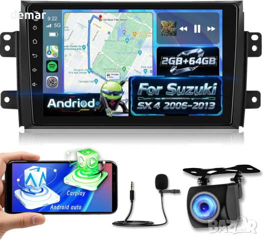 2+64G Techschermo Стерео система за Suzuki SX4 2006-2013,9-инчов екран