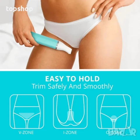 Водоустойчив тример Kaphio 2 в 1 акумулаторен тример за жени (тяло и бикини), Тифани синьо, снимка 4 - Машинки за подстригване - 50501482