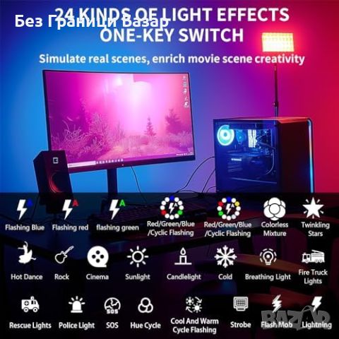 Ново RGB LED Видео Осветление с Мощна Батерия и 24 Ефекти, снимка 3 - Чанти, стативи, аксесоари - 45197962