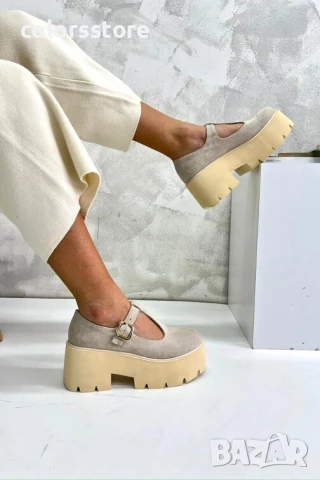 Обувки на платформа - бежов велур - VS59 , снимка 2 - Дамски ежедневни обувки - 51124290