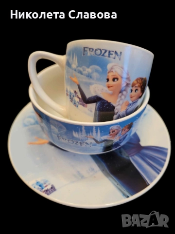 🍽️ Детски комплект с анимационни герои – 3 части (чашка, чинийка, купичка), снимка 1