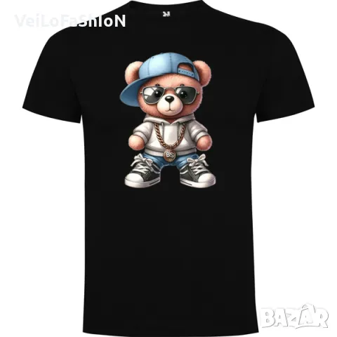 Нова мъжка тениска с Мече - Hip Hop Bear (RALPH BEAR) в черен цвят, снимка 1 - Тениски - 46907326