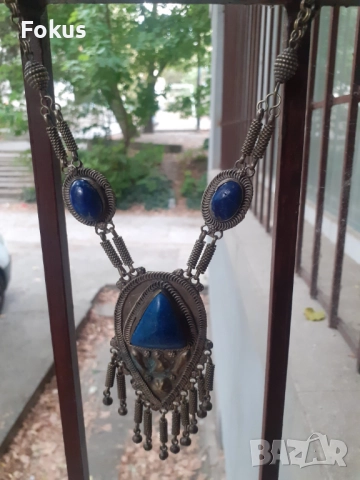Стар етнографски дамски накит с лапис лазули за носия, снимка 7 - Антикварни и старинни предмети - 51748528