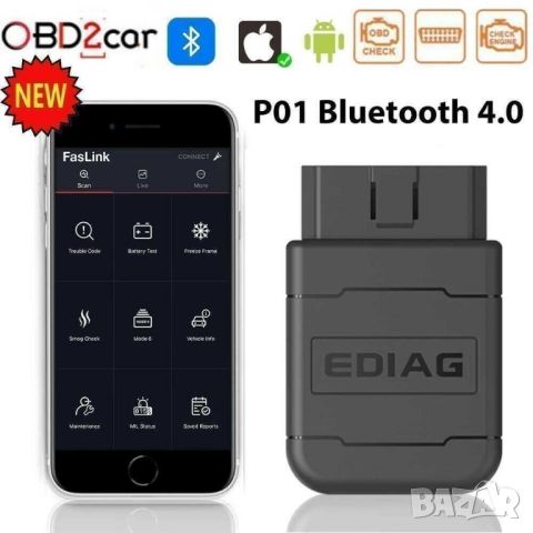 Модул за диагностика на автомобил Ediag P01, OBD2, Bluetooth 4.0