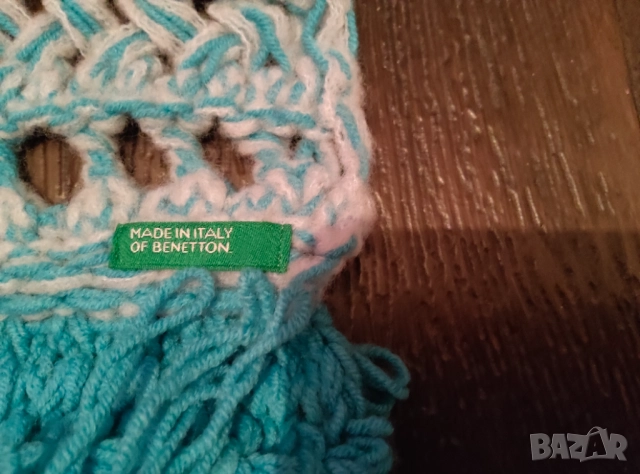 Шал BENETTON, ръчна плетка, много рядък модел., снимка 4 - Шалове - 52848768