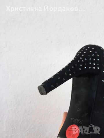 Висок ток обувки Зара/Zara, набук с кристали , снимка 8 - Дамски обувки на ток - 52396211