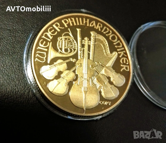 Голяма позлатена монета Виенска филхармония , снимка 2 - Нумизматика и бонистика - 53415376
