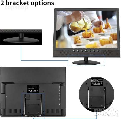 Преносим телевизор KCR, Freeview DVB-T2 12V, акумулаторна батерия, USB порт, жак за слушалки, дистан, снимка 2 - Телевизори - 53167938