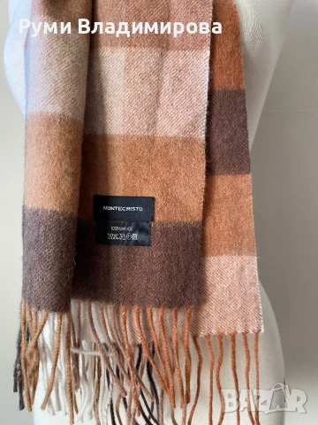 Мъжки, бежов, кариран шал от 100 % вълна, Моnte Cristo, снимка 2 - Шалове - 53474762
