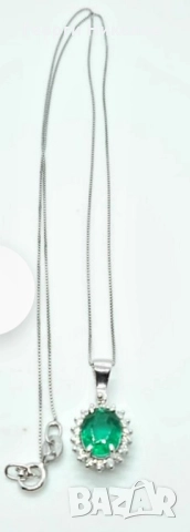 Обеци и колие 18к бяло злато изумруд и диаманти , снимка 8 - Обеци - 52374688