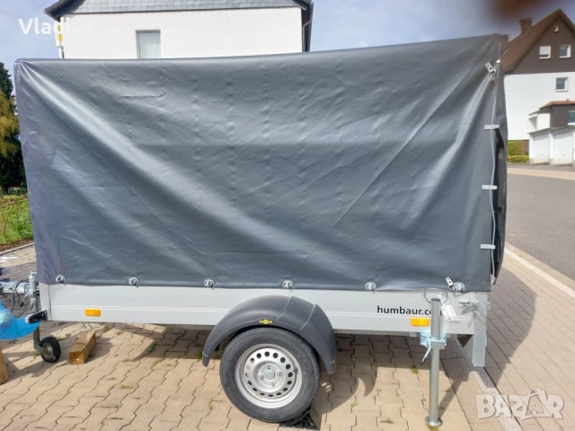 Ремарке Humbauer 2023г до 750кг, брезент, стойки, внос Германия, снимка 2 - Ремаркета - 54168414
