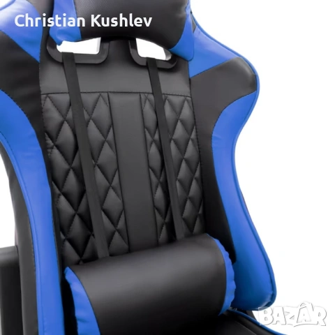 Геймърски стол за релакс с масаж и подложка за крака – син, снимка 4 - Столове - 53275404