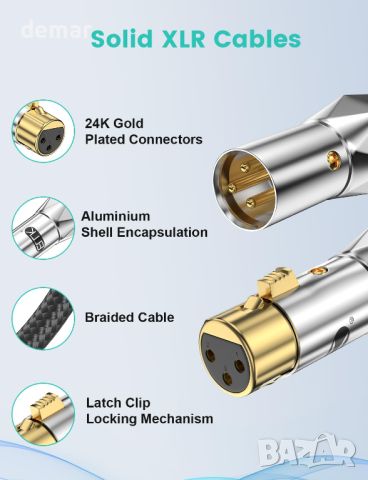 EMK XLR кабел Премиум балансиран 3-пинов XLR мъжки към женски, 1,5 метра, снимка 4 - Други - 46790751