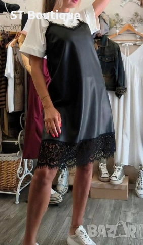 Дамска кожена рокля с дантела, снимка 2 - Рокли - 53716670