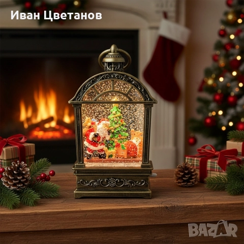 Коледен фенер с музика и снежен ефект – празнична лампа с LED светлина