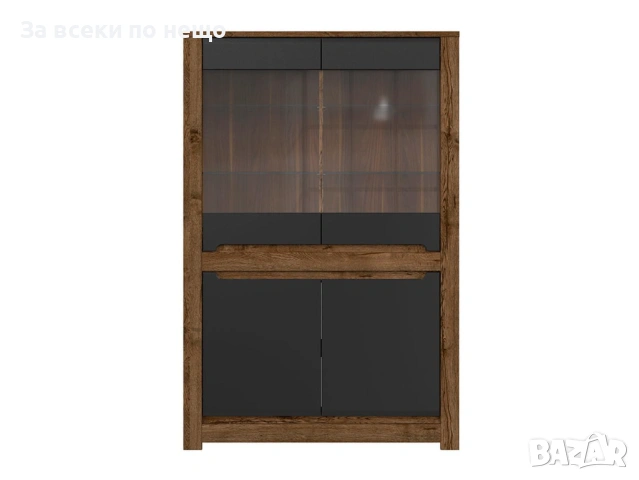 Витрина RUSO REG2W2D корпус дъб април/фронт черно мат Код P1836, снимка 4 - Секции и витрини - 53014889