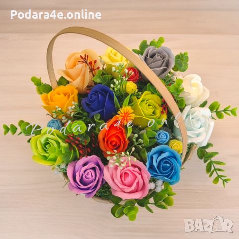Ароматен букет от сапунени рози в кошница. Идеален подарък за всеки повод. , снимка 6 - Декорация за дома - 46293787