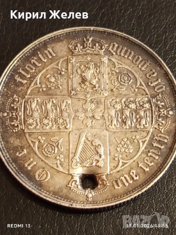 Сребърна монета 1 флорин Кралица Виктория Великобритания 52572, снимка 2 - Нумизматика и бонистика - 53084878