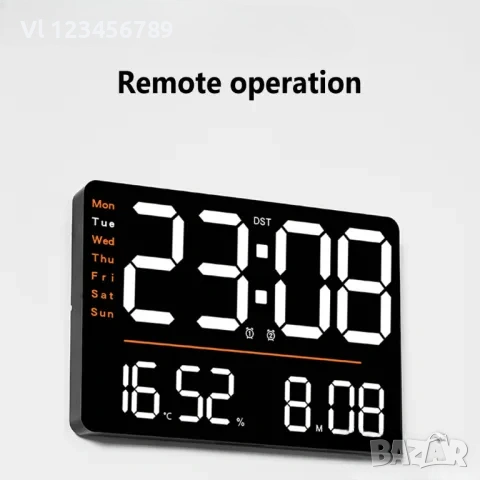 Цифров стенен часовник  Часовник с голям дисплей и цифри X6636 , снимка 4 - Стенни часовници - 53711020