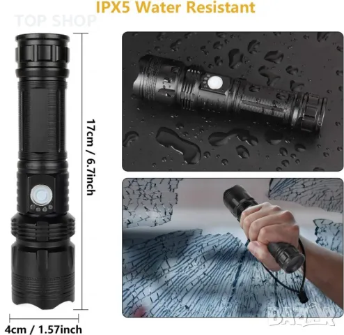 Ново мощно LED фенерче USB акумулаторно 5 режима за къмпинг туризъм, снимка 6 - Къмпинг осветление - 49657642