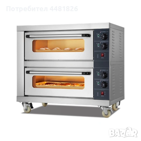 Електрическа двуетажна пекарна фурна с 2 нива за тави 40×60 см