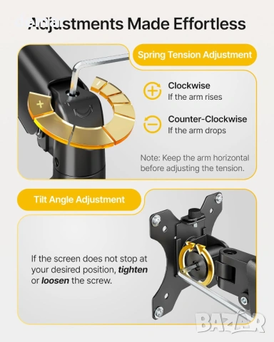 monTEK Стойка за два монитора 17–32 инча, до 9 кг всеки,VESA 75/100 мм, снимка 8 - Стойки, 3D очила, аксесоари - 54048042
