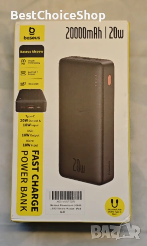 Baseus Airpow 20000mAh Power Bank 20W бързо зареждане, снимка 4 - Външни батерии - 53520868